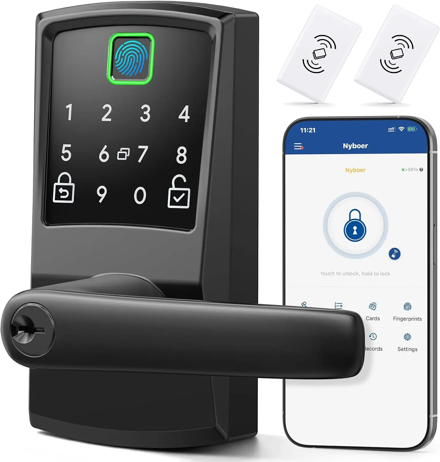 Smart Door Lock with Fingerprint Keyless Entry, Matte Black Modern Style, Easy Installation for Front Door
Smart Door Lock with Fingerprint Keyless Entry, Matte Black Modern Style, Easy Installation for Front Door