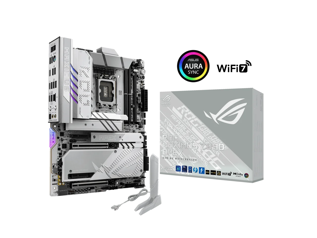 ASUS ROG MAXIMUS Z890 APEX Intel® Z890 LGA 1851 ATX motherboard, Advanced AI PC-ready, 22+2+1+2 stages, DDR5, WiFi 7, 5G LAN, 3x PCIe® 5.0 M.2, Thunderbolt™ 4, USB Type-C®, AI OC, Cooling & Networking
ASUS ROG MAXIMUS Z890 APEX Intel® Z890 LGA 1851 ATX motherboard, Advanced AI PC-ready, 22+2+1+2 stages, DDR5, WiFi 7, 5G LAN, 3x PCIe® 5.0 M.2, Thunderbolt™ 4, USB Type-C®, AI OC, Cooling & Networking