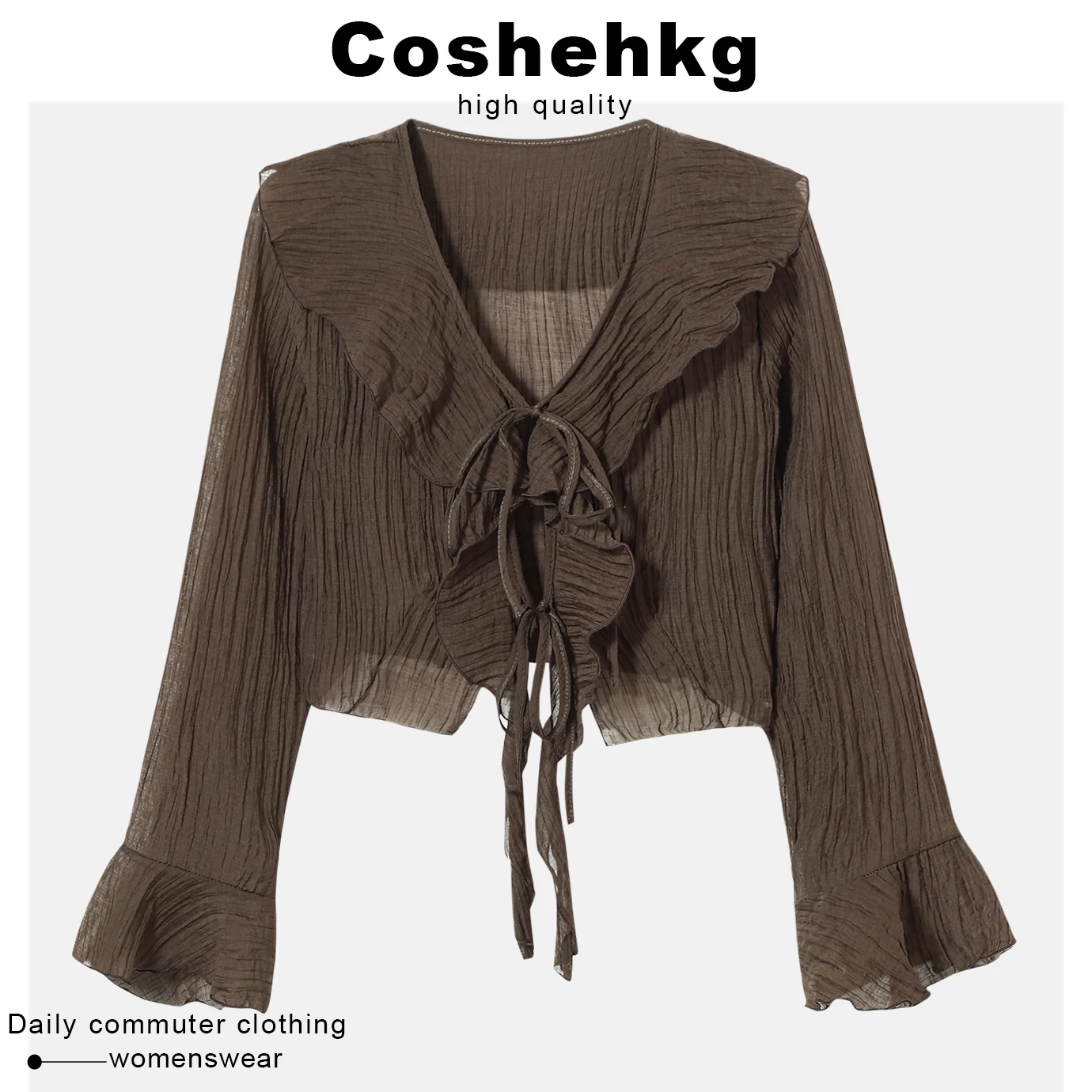 Coshehkg Vintage Bell Sleeve Tied Women's Early Autumn Splice Ruffle Versatile Open Cardigan Top Commute Style Long Sleeve
Coshehkg Vintage Bell Sleeve Tied Women's Early Autumn Splice Ruffle Versatile Open Cardigan Top Commute Style Long Sleeve