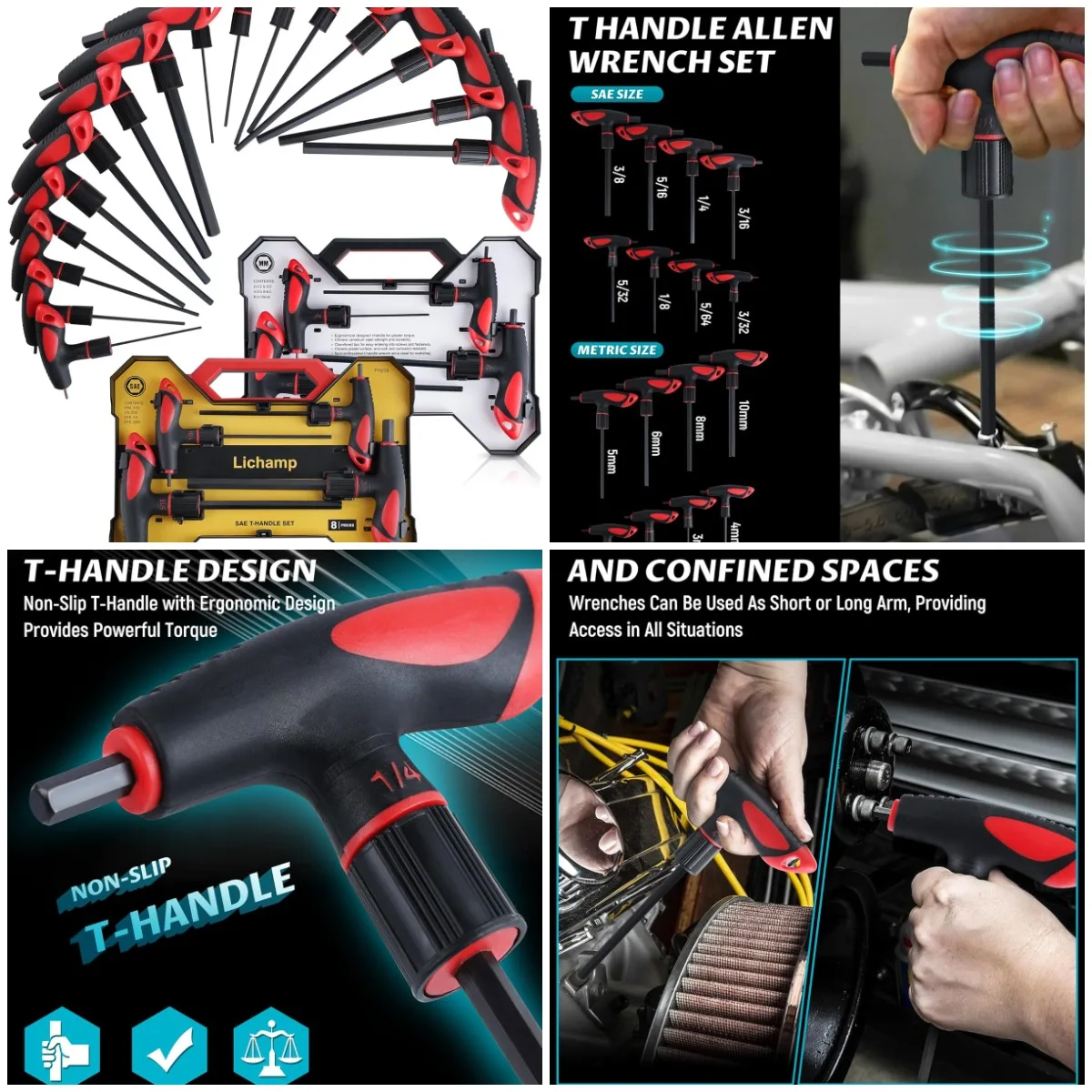 T Handle Allen Wrench Set SAE Metric, 16-Piece, 5/64-3/8 in, 2-10mm, Heavy Duty
T Handle Allen Wrench Set SAE Metric, 16-Piece, 5/64-3/8 in, 2-10mm, Heavy Duty