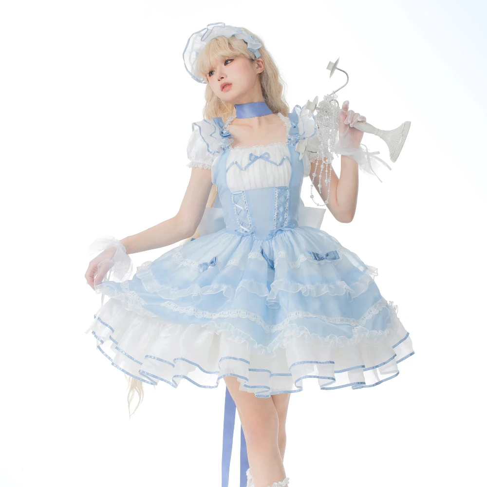 Ballet Style Lolita Princess Cake Dress Sweet Girl Lace Splicing Beads Lace-up Bow High Waist Ball Gown Sling Women Summer 2025 
Ballet Style Lolita Princess Cake Dress Sweet Girl Lace Splicing Beads Lace-up Bow High Waist Ball Gown Sling Women Summer 2025
