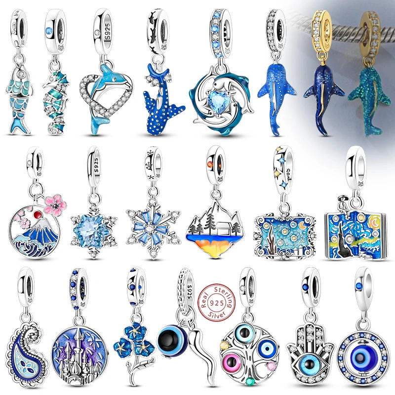 Blue Charm Bead Pendant 925 Sterling Silver Whale Shark Dolphin Snowflake Starry Sky Eye Charm fit Original Bracelet DIY Jewelry
Blue Charm Bead Pendant 925 Sterling Silver Whale Shark Dolphin Snowflake Starry Sky Eye Charm fit Original Bracelet DIY Jewelry