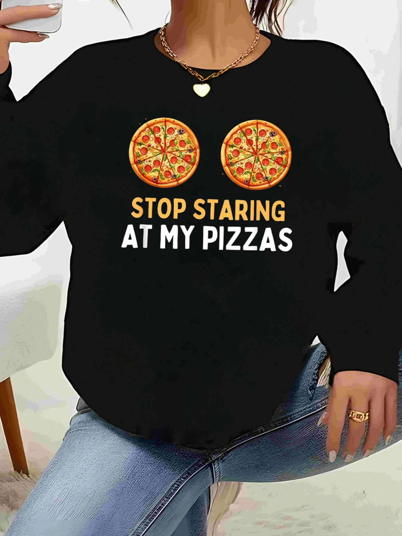 Толстовка с длинными рукавами и принтом Pizza Stop Staring at My Pizzas, повседневная одежда для женщин
Толстовка с длинными рукавами и принтом Pizza Stop Staring at My Pizzas, повседневная одежда для женщин