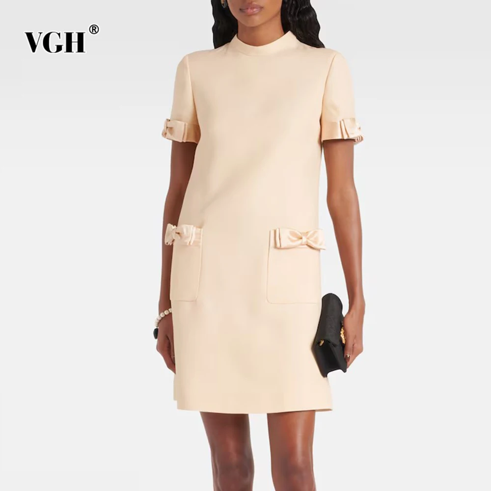 VGH Spliced Bowknot Solid Slimming Cute Dresses For Women Round Neck Short Sleeve High Waist Temperament Dress Female Fashion
VGH Spliced Bowknot Solid Slimming Cute Dresses For Women Round Neck Short Sleeve High Waist Temperament Dress Female Fashion