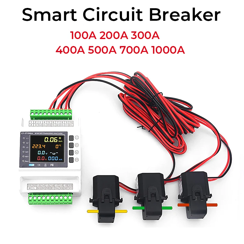 Tuya WiFi Smart Bi-Directional Energy Meter with 3 CT Clamps Over & Under Voltage Protector Smart Circuit Breaker for Home Auto
Tuya WiFi Smart Bi-Directional Energy Meter with 3 CT Clamps Over & Under Voltage Protector Smart Circuit Breaker for Home Auto