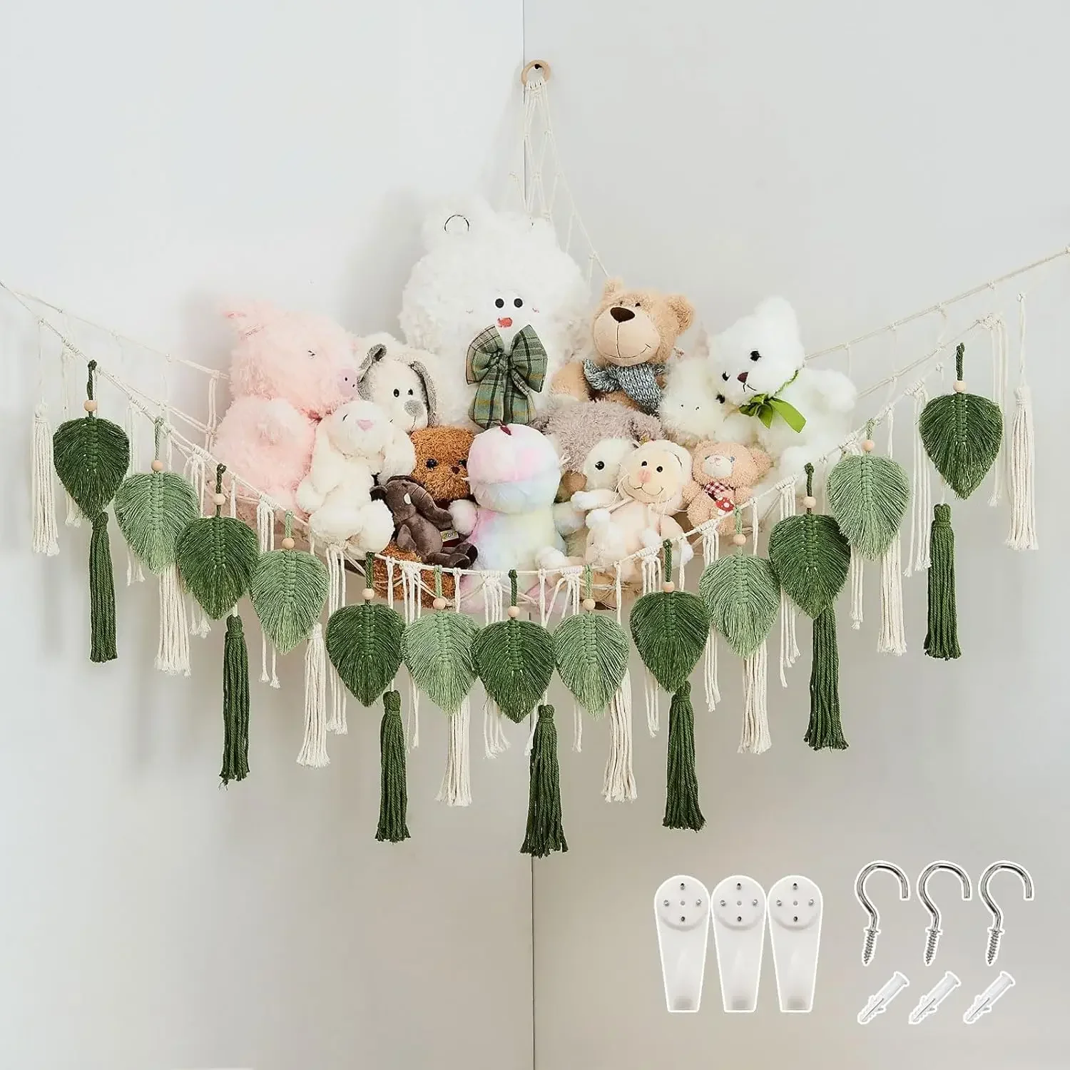 Hand Woven Stuffed Animal Storage Hammock - Boho Macrame Corner Hanging Net for Toys, Nursery, Wall Decor (Sage & Avocado Green)
Hand Woven Stuffed Animal Storage Hammock - Boho Macrame Corner Hanging Net for Toys, Nursery, Wall Decor (Sage & Avocado Green)