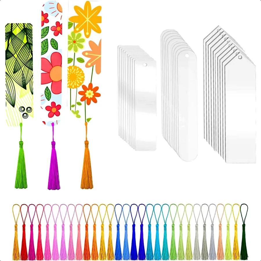 60PCS Acrylic Blank Bookmarks 30PCS Clear Acrylic Bookmarks with 30PCS Assorted Color Tassels Blanks Bookmark Making Kits for B
60PCS Acrylic Blank Bookmarks 30PCS Clear Acrylic Bookmarks with 30PCS Assorted Color Tassels Blanks Bookmark Making Kits for B