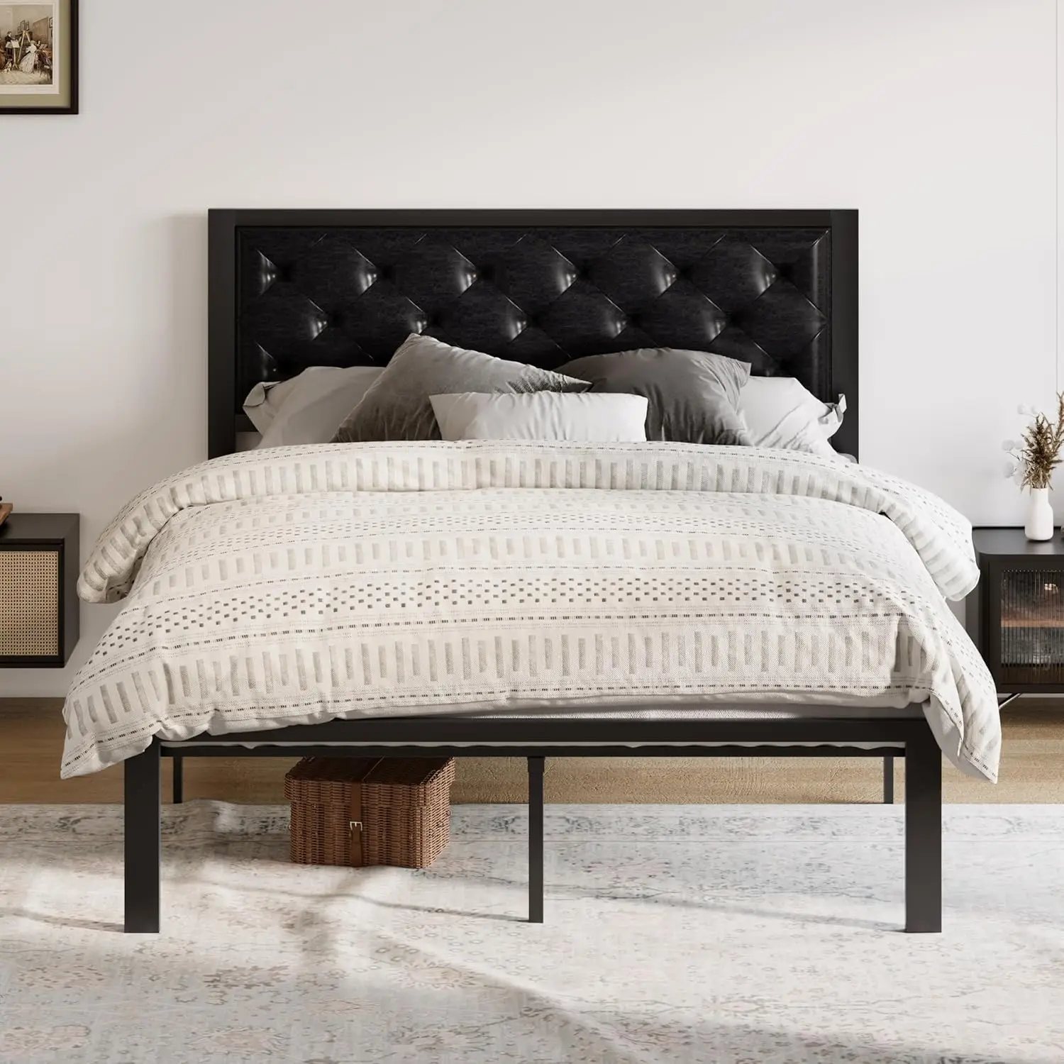 Upholstered Bed Frame Diamond Tufted Faux Leather Headboard No Box Spring Bedroom Furniture, Customized
Upholstered Bed Frame Diamond Tufted Faux Leather Headboard No Box Spring Bedroom Furniture, Customized