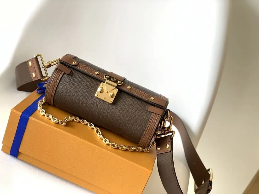 Monogram Canvas Cylinder Crossbody Bag, Vintage-Inspired Barrel Purse with Gold Chain & Lock, Luxury Designer Inspired Women's Handbag
Monogram Canvas Cylinder Crossbody Bag, Vintage-Inspired Barrel Purse with Gold Chain & Lock, Luxury Designer Inspired Women's Handbag