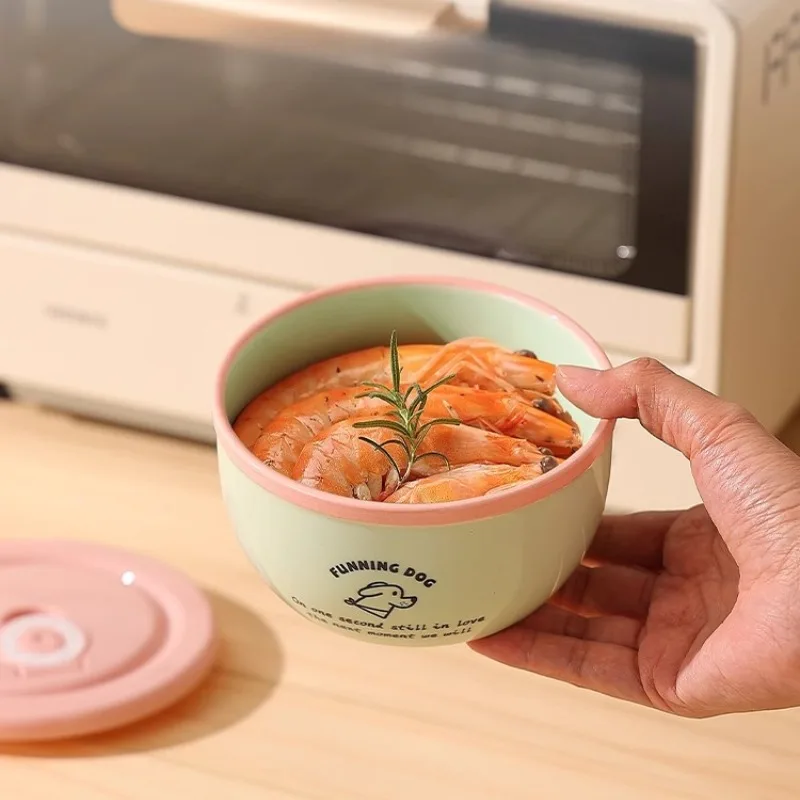 Cute Dopamine Small Bowl with Ceramic Sealing Tape Cover Leak Proof and Fresh Keeping Bowl 
Cute Dopamine Small Bowl with Ceramic Sealing Tape Cover Leak Proof and Fresh Keeping Bowl