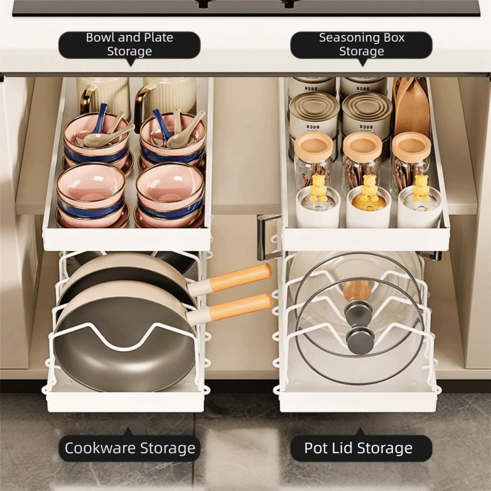 Adjustable Dividers Pull Out Pan Rack Sliding Design Multifunctional Pots Pans Organizer Space Saving Heavy Duty Pot Lid Holder
Adjustable Dividers Pull Out Pan Rack Sliding Design Multifunctional Pots Pans Organizer Space Saving Heavy Duty Pot Lid Holder