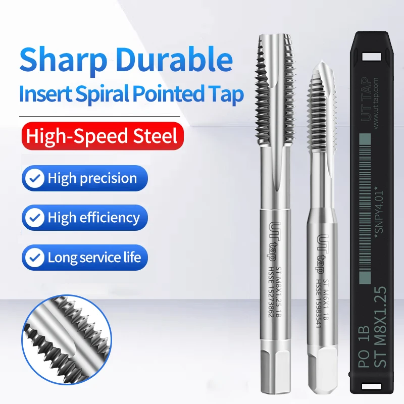 UT TAP HSSE-M35 JIS Standard Insert Spiral Pointed Tap STI ST M2 M2.5 M3 M4 M5 M6 M8 M10 Machine Screw Thread Taps
UT TAP HSSE-M35 JIS Standard Insert Spiral Pointed Tap STI ST M2 M2.5 M3 M4 M5 M6 M8 M10 Machine Screw Thread Taps