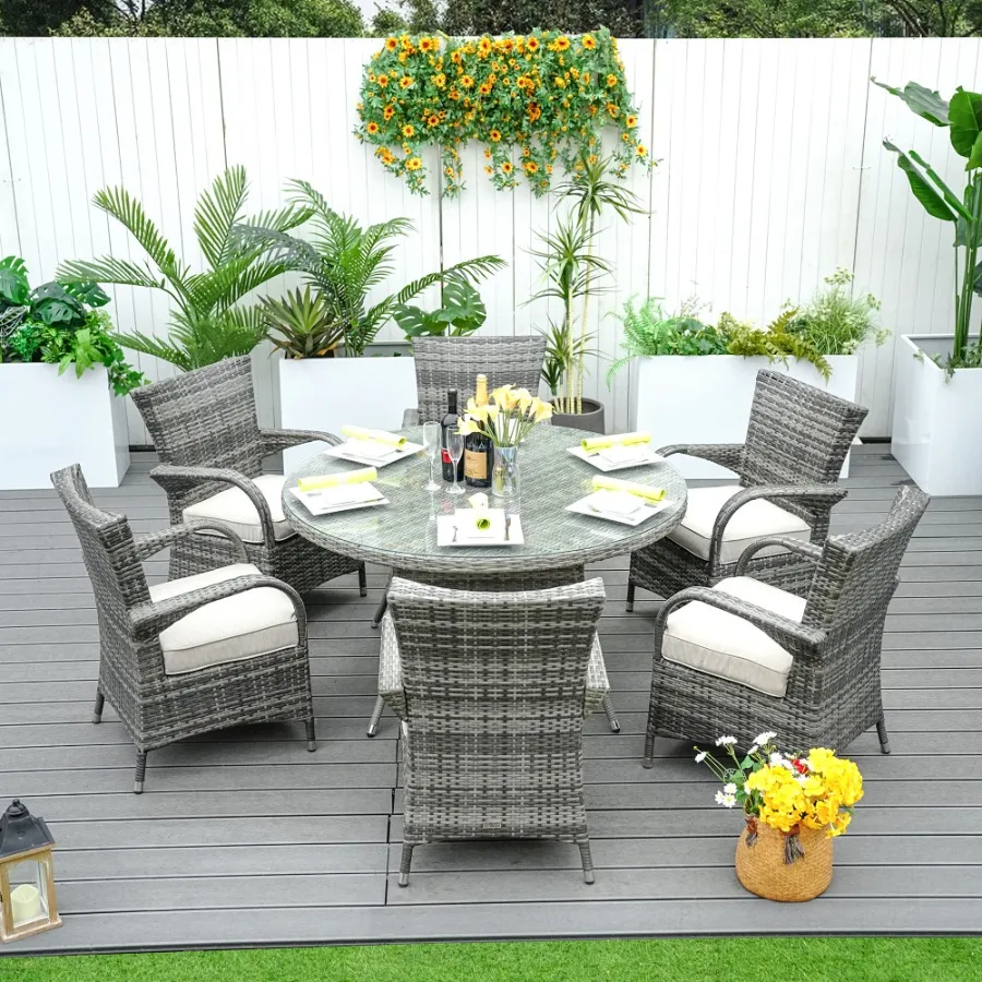Direct Wicker 7Piece Outdoor Rattan Furniture Dining Set with 6 Cushioned Armchair
Direct Wicker 7Piece Outdoor Rattan Furniture Dining Set with 6 Cushioned Armchair