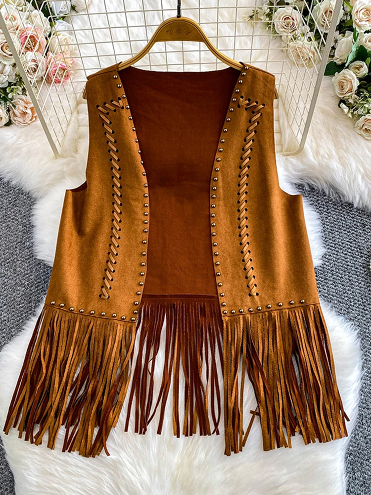 Весенне-осенний бархатный жилет в этническом стиле в стиле ретро с ивовыми ногтями из кожи оленя для женщин, свободный топ с кисточками для верхней одежды D75
Весенне-осенний бархатный жилет в этническом стиле в стиле ретро с ивовыми ногтями из кожи оленя для женщин, свободный топ с кисточками для верхней одежды D75