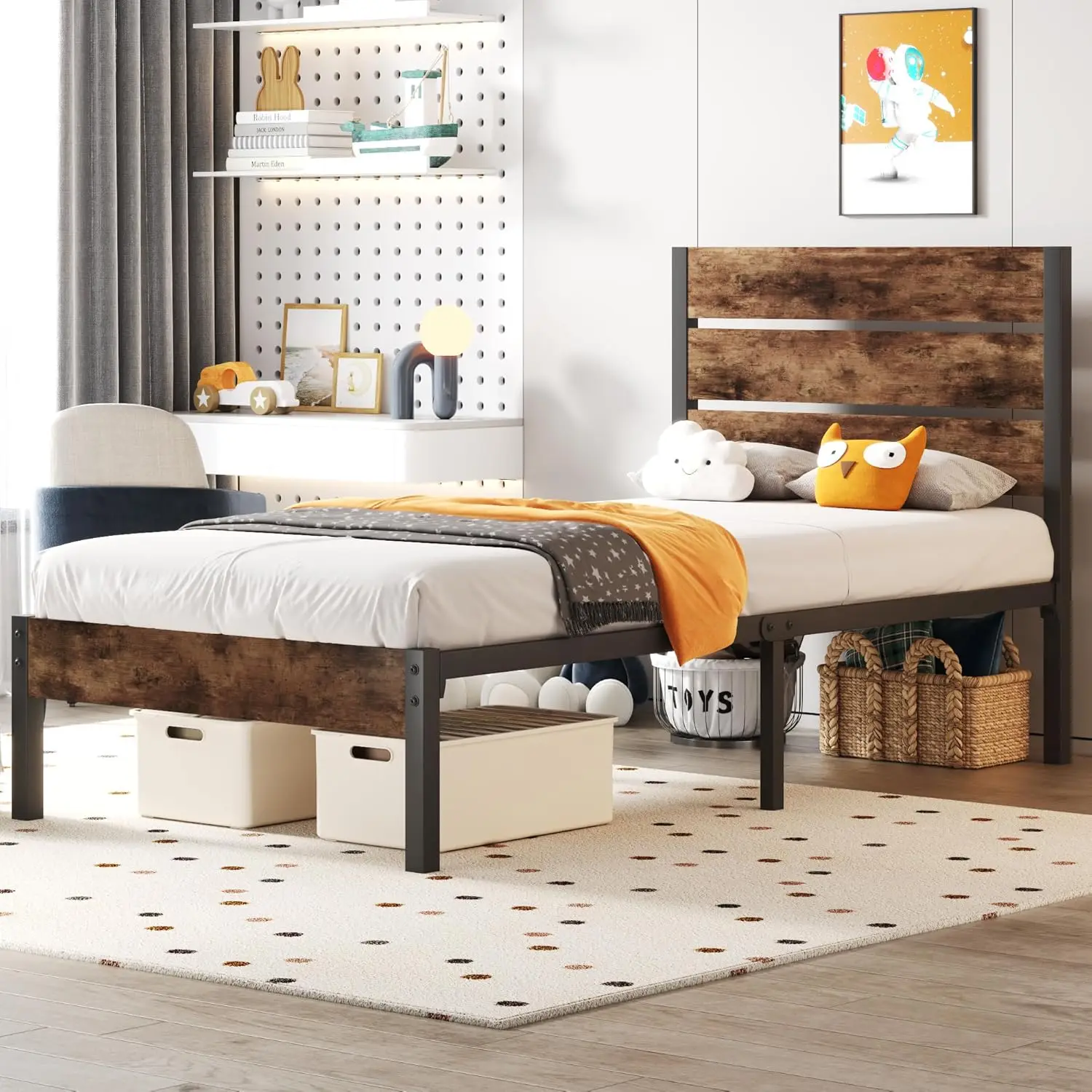 Twin Bed Frame with Headboard and Footboard, Metal Twin Bed Frame with Under Bed Storage, All-Metal Support System
Twin Bed Frame with Headboard and Footboard, Metal Twin Bed Frame with Under Bed Storage, All-Metal Support System