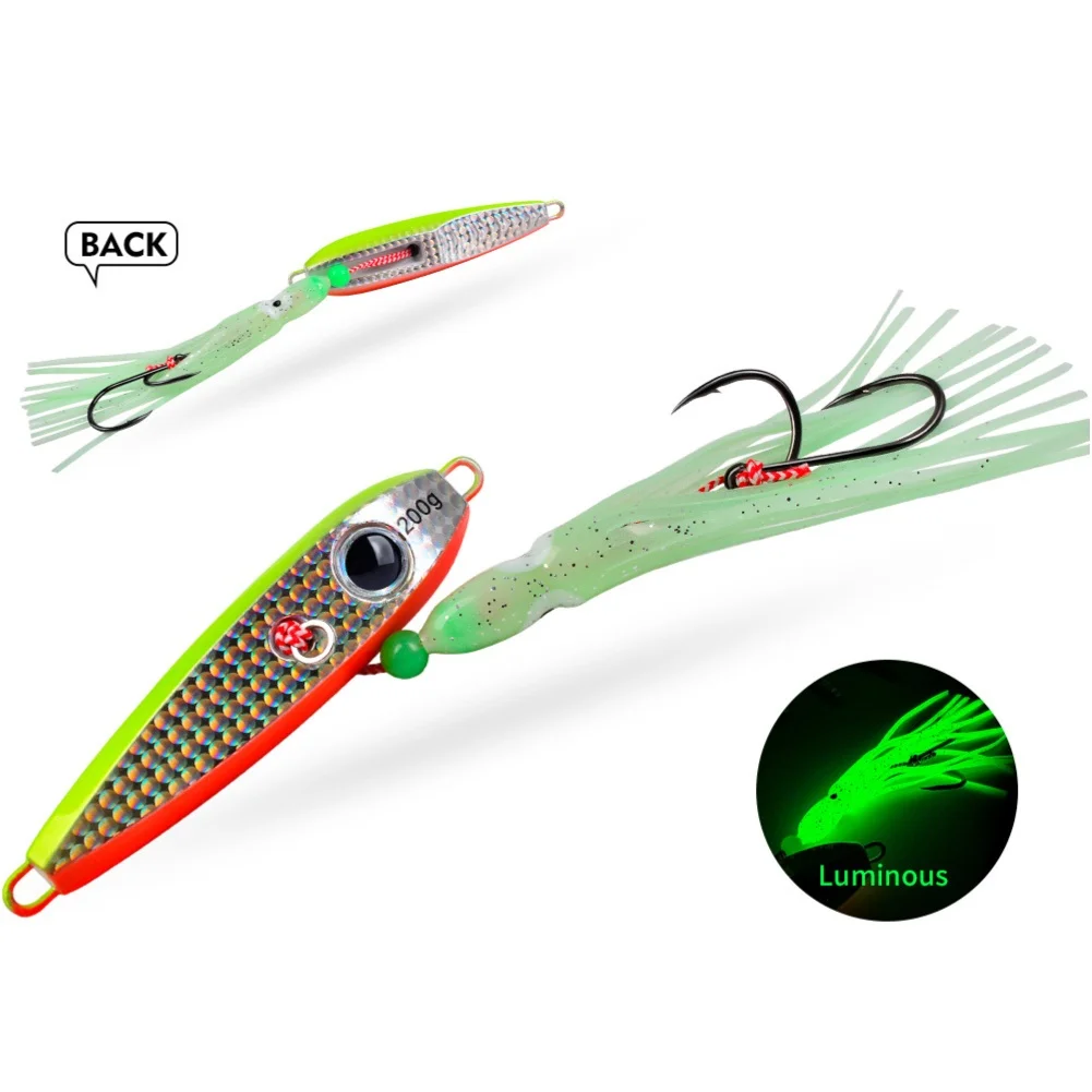 Metal Luminous Fishing Jig for Trout Mackerel Bass 100g 11.7x3.9x2.2cm Iron Plate Glow Effect Low Light Performance
Metal Luminous Fishing Jig for Trout Mackerel Bass 100g 11.7x3.9x2.2cm Iron Plate Glow Effect Low Light Performance
