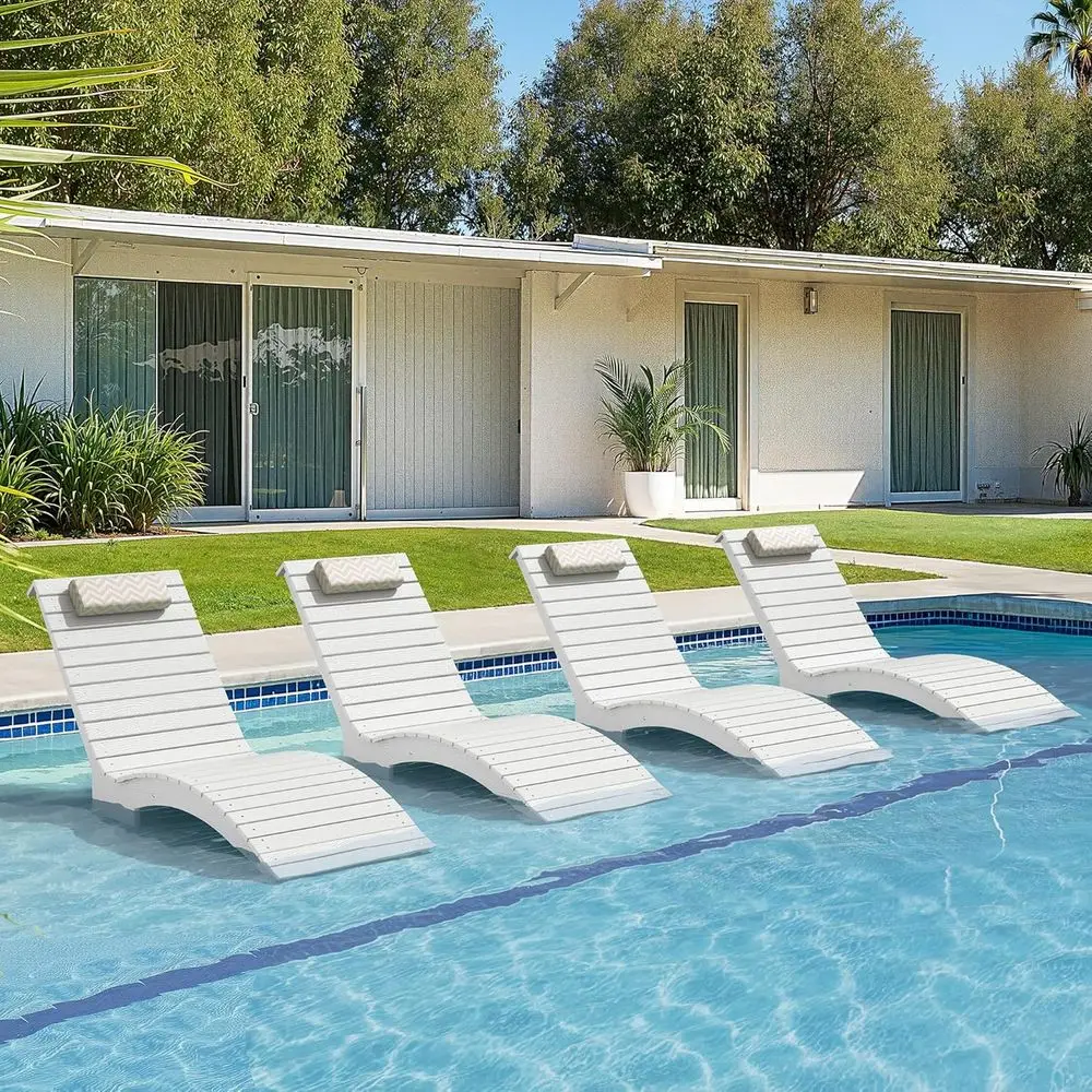 Outdoor Pool Lounge Chairs Set of 4, All-Weather Tanning Chairs with Rest for Pools, Beach, Patio, Sun Bathing, White
Outdoor Pool Lounge Chairs Set of 4, All-Weather Tanning Chairs with Rest for Pools, Beach, Patio, Sun Bathing, White
