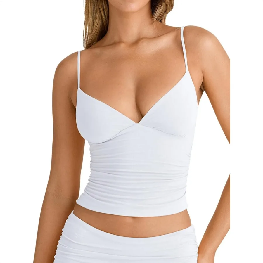 PINKMSTYLE Women's Sexy V Neck Ruched Cami Top Sleevel Spaghetti Double Layer Fitted Crop Tank Tops
PINKMSTYLE Women's Sexy V Neck Ruched Cami Top Sleevel Spaghetti Double Layer Fitted Crop Tank Tops