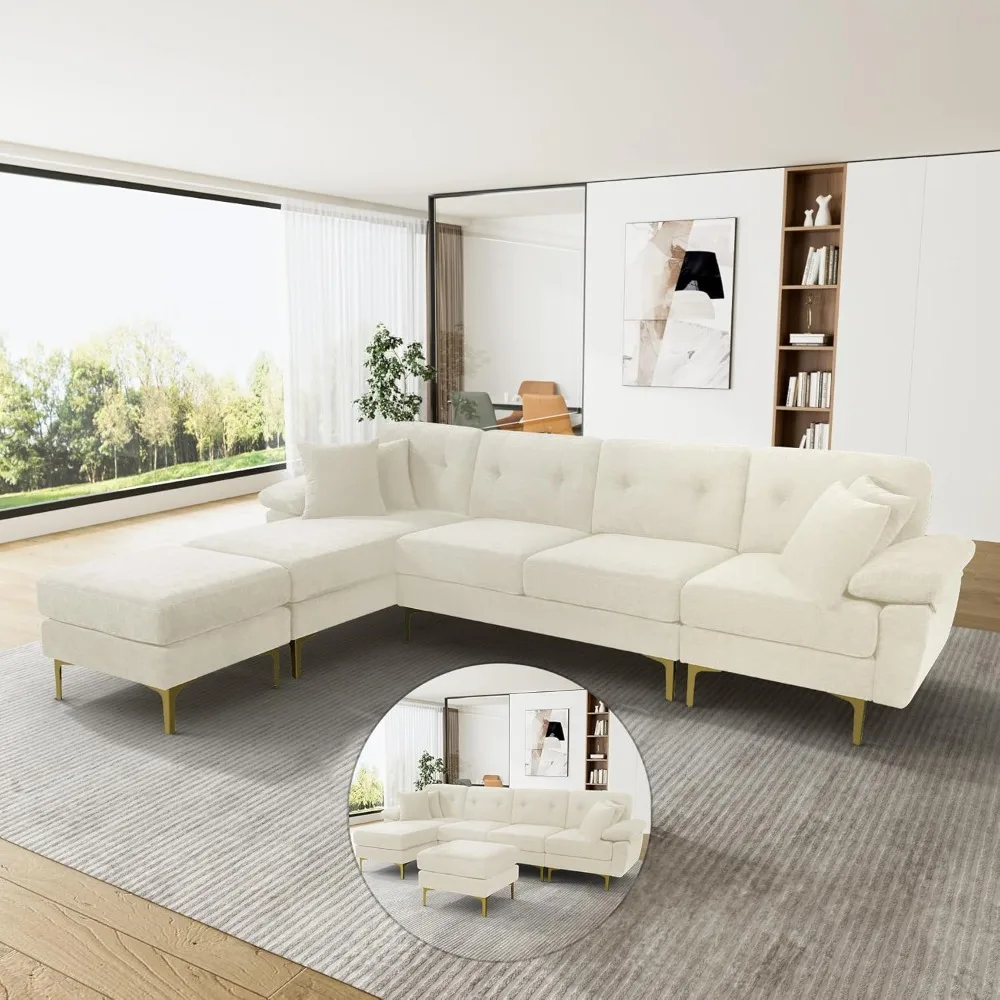 U-Shaped Sectional Sofa Couch, 114" Convertible L-Shaped Sectional Sofa with Chaise Lounge, Ottoman and Pillows, for Living Room
U-Shaped Sectional Sofa Couch, 114" Convertible L-Shaped Sectional Sofa with Chaise Lounge, Ottoman and Pillows, for Living Room