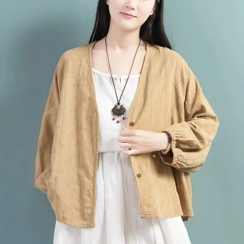 Хлопково-льняной солнцезащитный кардиган, топы для женщин, китайский стиль, ретро, литературный, с длинными рукавами, v-образным вырезом, большой размер, свободная рубашка, топ
Хлопково-льняной солнцезащитный кардиган, топы для женщин, китайский стиль, ретро, литературный, с длинными рукавами, v-образным вырезом, большой размер, свободная рубашка, топ
