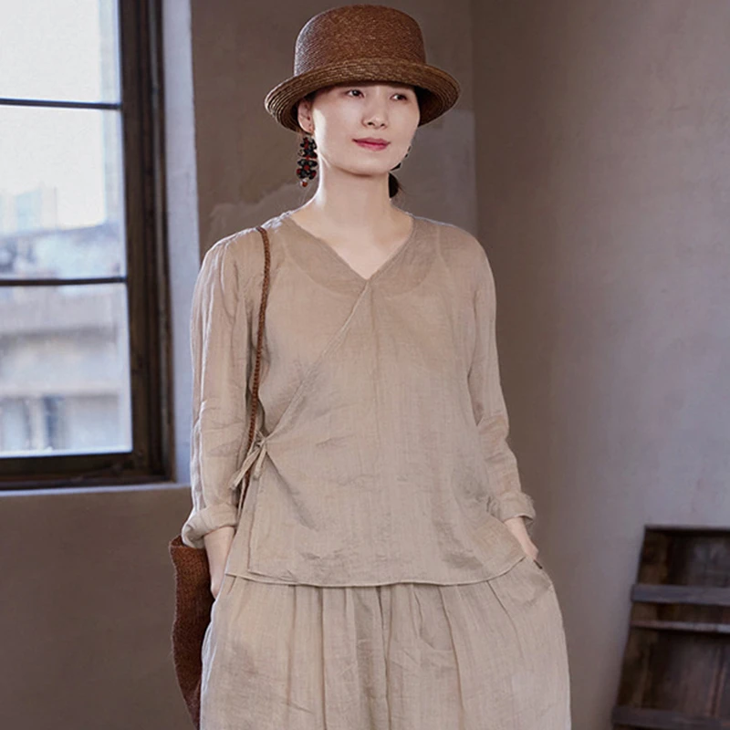 Women Casual Linen Shirt New Arrival 2025 Spring Vintage Style V-neck Plain Color Loose Female Long Sleeve Tops Shirts M1381
Women Casual Linen Shirt New Arrival 2025 Spring Vintage Style V-neck Plain Color Loose Female Long Sleeve Tops Shirts M1381