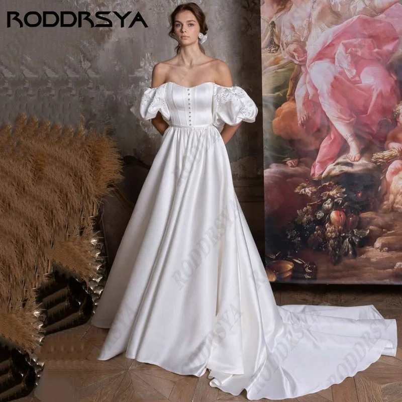 RODDRSYA Princess Strapless Wedding Dresses Lantern Short Sleeve Button vestidos de novia Simple White Satin A-line Custom Made
RODDRSYA Princess Strapless Wedding Dresses Lantern Short Sleeve Button vestidos de novia Simple White Satin A-line Custom Made