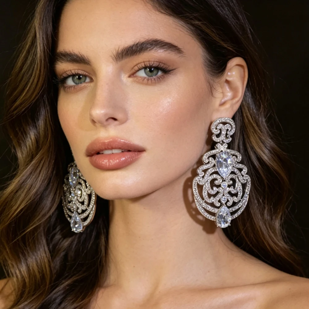 Ornate cubic zirconia Chandelier dangle Earrings for women bride Wedding Evening Party Luxury Statement earrings Heavy-Crafted
Ornate cubic zirconia Chandelier dangle Earrings for women bride Wedding Evening Party Luxury Statement earrings Heavy-Crafted