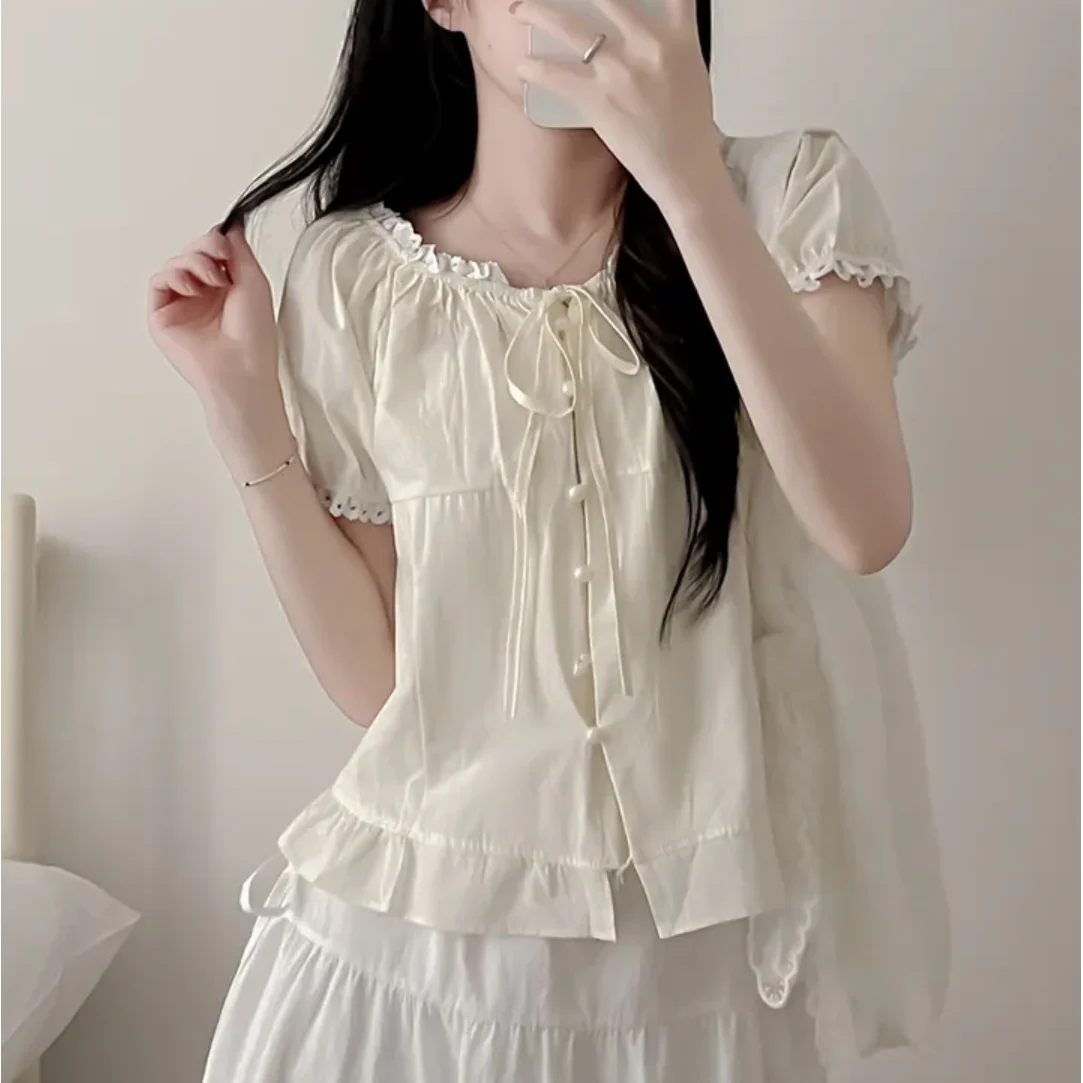 Fashionable Knot Short Sleeve Shirt Casual Style Lace Women's T-shirt Summer 2026 Korean Chic Clothing
Fashionable Knot Short Sleeve Shirt Casual Style Lace Women's T-shirt Summer 2026 Korean Chic Clothing