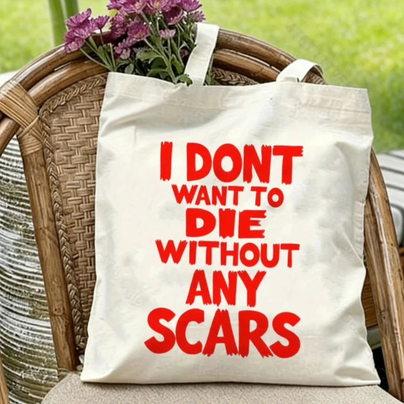 1PC Bold Red "I Don't Want To Die Without Any Scars" Quote Canvas Tote Eco Shoulder Bag
1PC Bold Red "I Don't Want To Die Without Any Scars" Quote Canvas Tote Eco Shoulder Bag
