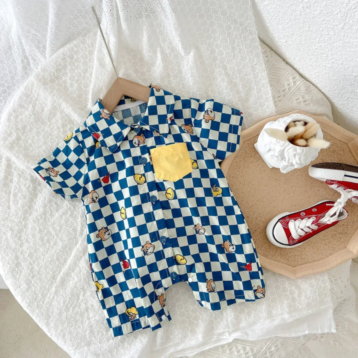 Summer 2023 New In! Cute Newborn Baby Boys' Short Sleeve Plaid Cartoon Print Romper Jumpsuits Kids Infant Cotton Clothes
Summer 2023 New In! Cute Newborn Baby Boys' Short Sleeve Plaid Cartoon Print Romper Jumpsuits Kids Infant Cotton Clothes