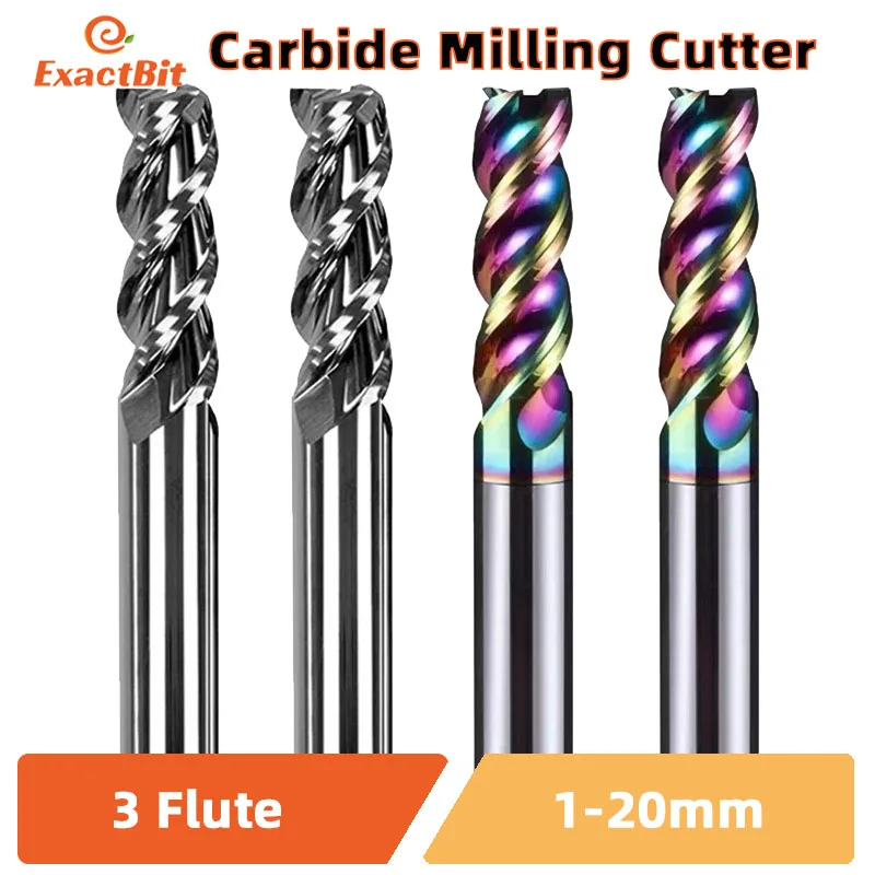 ExactBit 3 Flute Carbide Milling Cutter Tungsten End Mill CNC Tool 1 to 20mm for Aluminum Fiberglass Acrylic Wood Copper Plastic
ExactBit 3 Flute Carbide Milling Cutter Tungsten End Mill CNC Tool 1 to 20mm for Aluminum Fiberglass Acrylic Wood Copper Plastic
