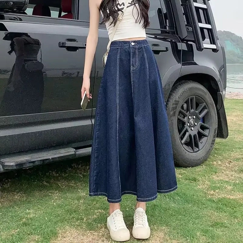 Dark Blue Denim Mid-Calf Skirts For Women 2026 New Spring and Summer Casual Loose Streetwear Office Lady Chic Long Skirts
Dark Blue Denim Mid-Calf Skirts For Women 2026 New Spring and Summer Casual Loose Streetwear Office Lady Chic Long Skirts