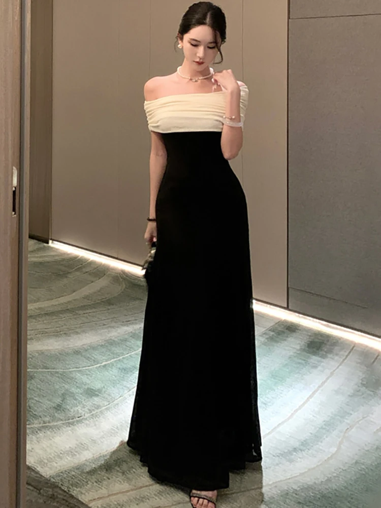 Black Patchwork White Slash Neck Luxury Female Dress 2026 Korean Vintage Hepburn Evening Dress Spring Summer Elegant Party Dress
Black Patchwork White Slash Neck Luxury Female Dress 2026 Korean Vintage Hepburn Evening Dress Spring Summer Elegant Party Dress