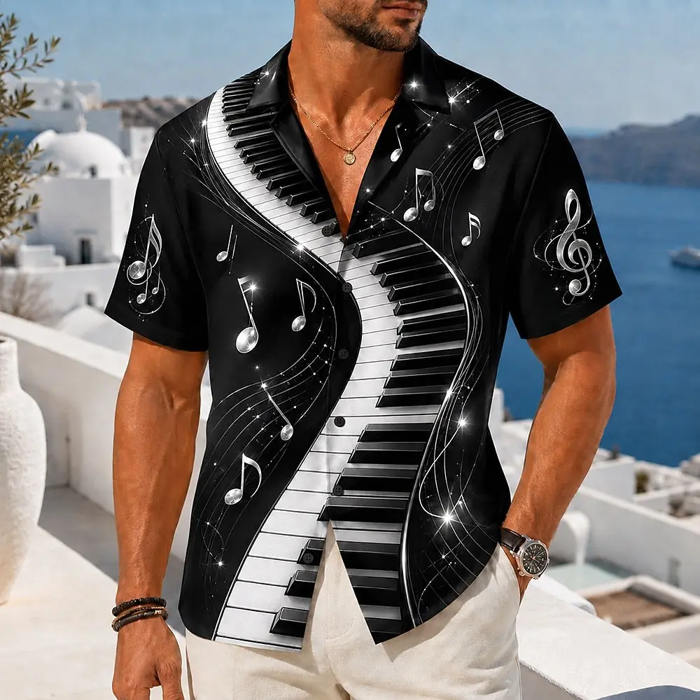 Men's Piano Keys Musical 3D Print Cuban Collar Shirt, Vintage Button Up Tops for Spring Summer Music Festival Holiday Daily Wear
Men's Piano Keys Musical 3D Print Cuban Collar Shirt, Vintage Button Up Tops for Spring Summer Music Festival Holiday Daily Wear
