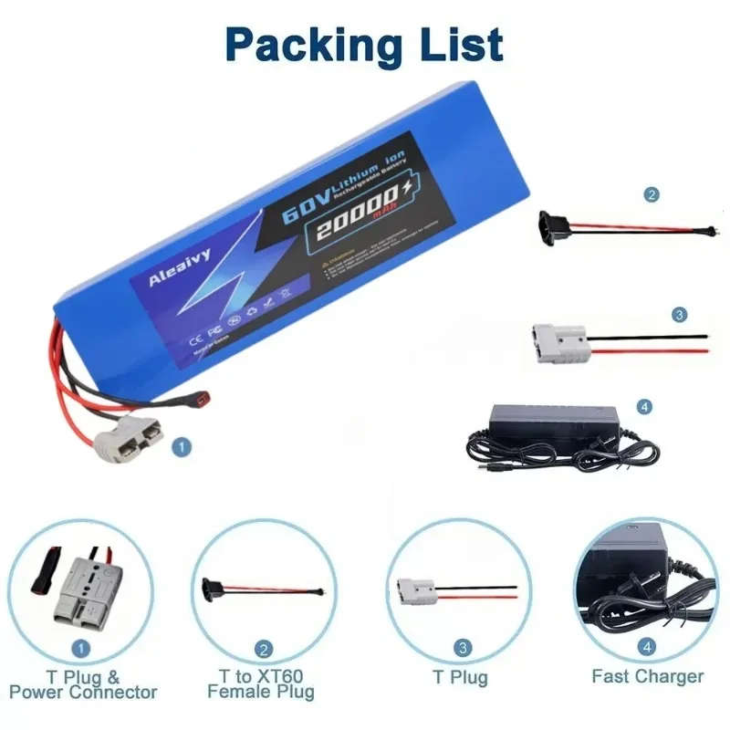 16S6P 16S4P 60V 20AH 30AH Lithium Battery Pack 50A BMS for 1000W 2000W E-bike Scooter Motorcycle
16S6P 16S4P 60V 20AH 30AH Lithium Battery Pack 50A BMS for 1000W 2000W E-bike Scooter Motorcycle