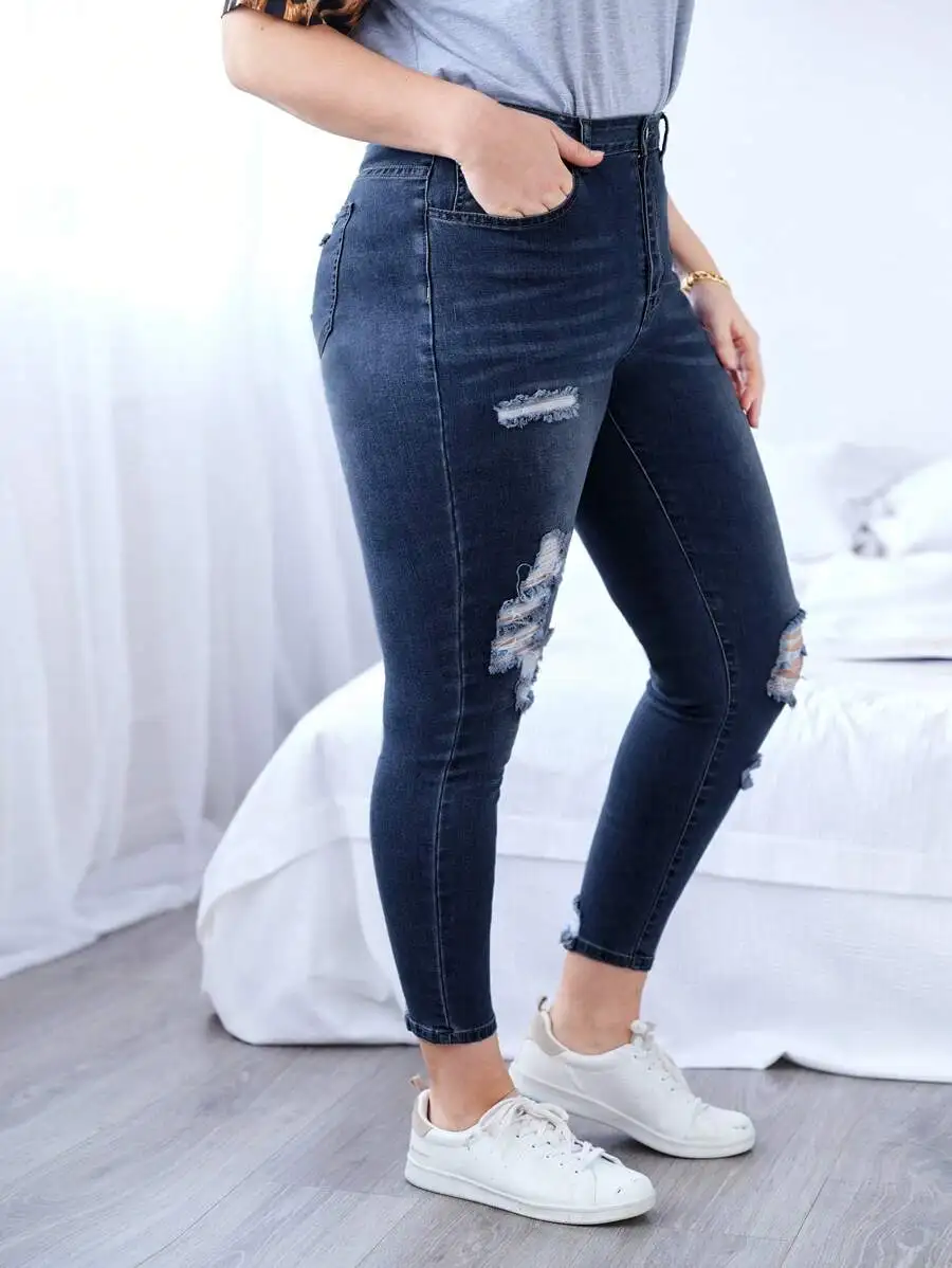 Solid Ripped Skinny Jeans For Women High Waist Distressed Denim
Solid Ripped Skinny Jeans For Women High Waist Distressed Denim
