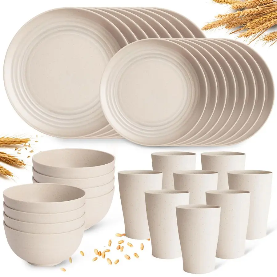 Plastic Plates and Bowls Sets Dishwasher and Microwave Safe Wheat Straw Dinnerware Sets for 8,Reusable Plastic Dishes Set Lightw
Plastic Plates and Bowls Sets Dishwasher and Microwave Safe Wheat Straw Dinnerware Sets for 8,Reusable Plastic Dishes Set Lightw