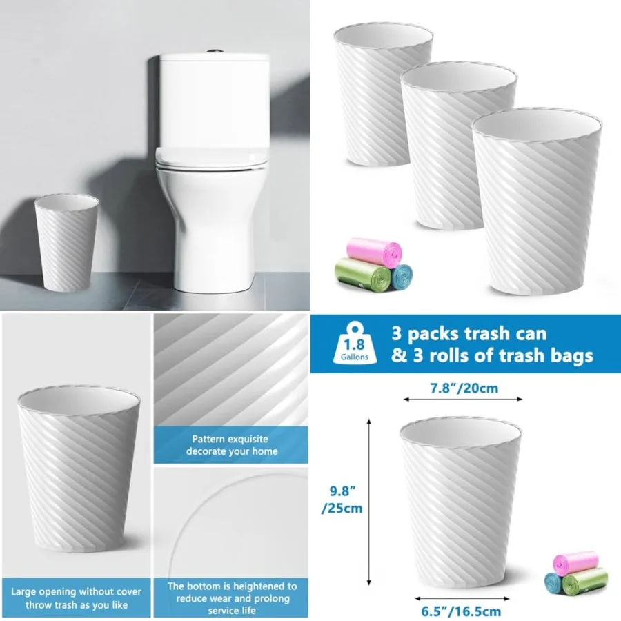 Bathroom Trash Can, 3 Pack 1.8 Gallons Small Trash Can with Trash Bags, Bathroom Garbage Can, Plastic Trash Bin, Round Waste Ba
Bathroom Trash Can, 3 Pack 1.8 Gallons Small Trash Can with Trash Bags, Bathroom Garbage Can, Plastic Trash Bin, Round Waste Ba