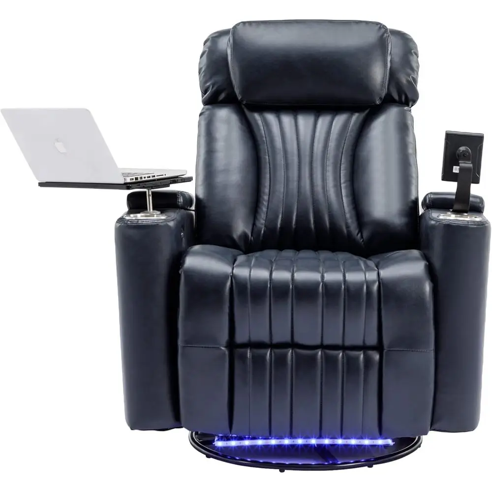 Blue Home Theater Swivel Recliner with LED Light, Cup Holder, and Storage
Blue Home Theater Swivel Recliner with LED Light, Cup Holder, and Storage
