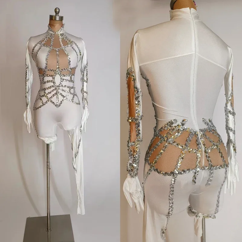Shiny Sequins White Long Sleeved Jumpsuit Women Gogo Dance Costume Nightclub Ds Dj Party Jazz Clothing Festival Outfit XS7255
Shiny Sequins White Long Sleeved Jumpsuit Women Gogo Dance Costume Nightclub Ds Dj Party Jazz Clothing Festival Outfit XS7255