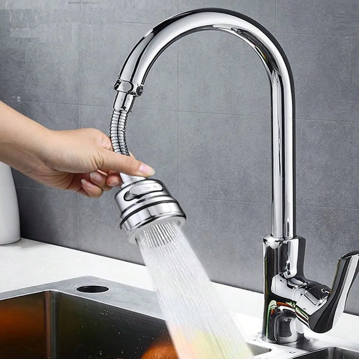 1 Faucet Spout with Three Levels of Adjustable Pressure and 360 Degree Universal Aerator
1 Faucet Spout with Three Levels of Adjustable Pressure and 360 Degree Universal Aerator