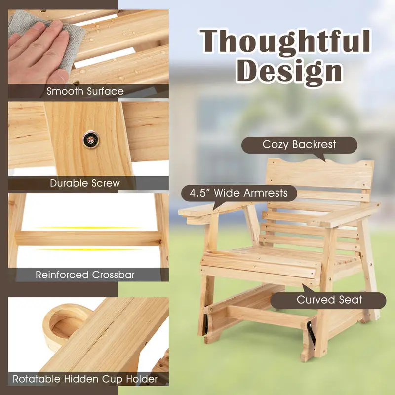 Outdoor Wood Rocking Chair with High Back and Widened Armrests
Outdoor Wood Rocking Chair with High Back and Widened Armrests