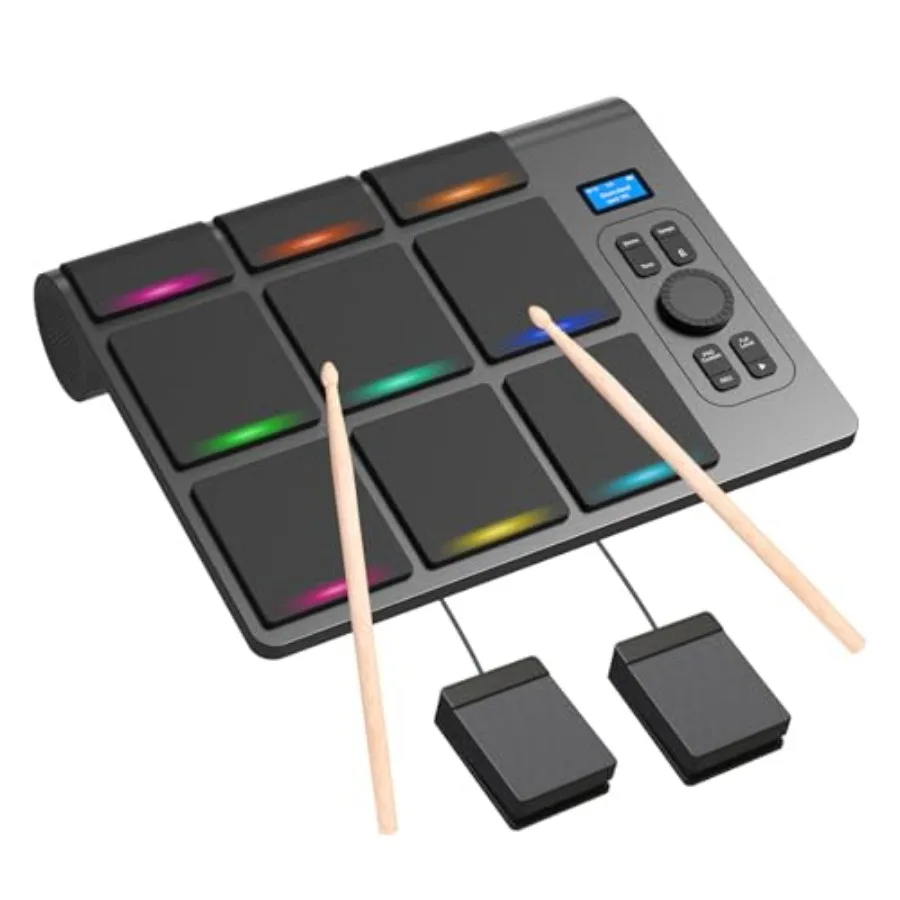 9 Pads Electronic Drum Pad Portable Digital Drum Kit with Velocity Sensitivity LED Drum Pad Lights MIDI Support for Mac PC Idea
9 Pads Electronic Drum Pad Portable Digital Drum Kit with Velocity Sensitivity LED Drum Pad Lights MIDI Support for Mac PC Idea