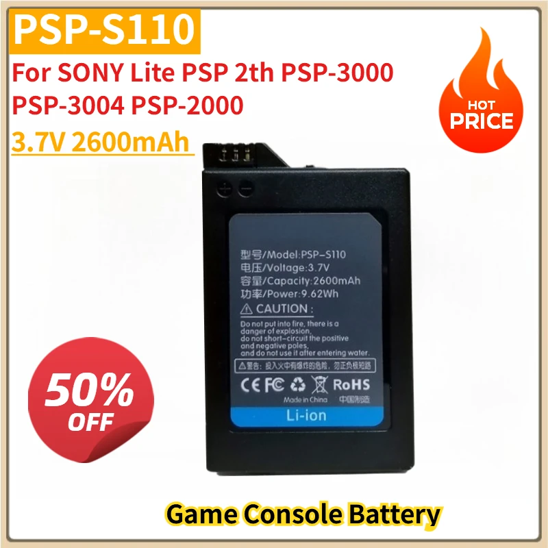 New Replacement Game Console Battery PSP-S110 3.7V 2600mAh for PS for SONY Lite PSP 2th PSP-3000 PSP-3004 PSP-2000 Li-Polymer
New Replacement Game Console Battery PSP-S110 3.7V 2600mAh for PS for SONY Lite PSP 2th PSP-3000 PSP-3004 PSP-2000 Li-Polymer