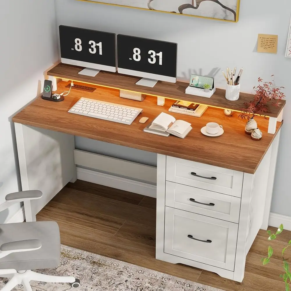 47 Modern Desk with Monitor Stand, LED Lights, and Power Outlets - White Executive Office Furniture for Home or Study
47 Modern Desk with Monitor Stand, LED Lights, and Power Outlets - White Executive Office Furniture for Home or Study