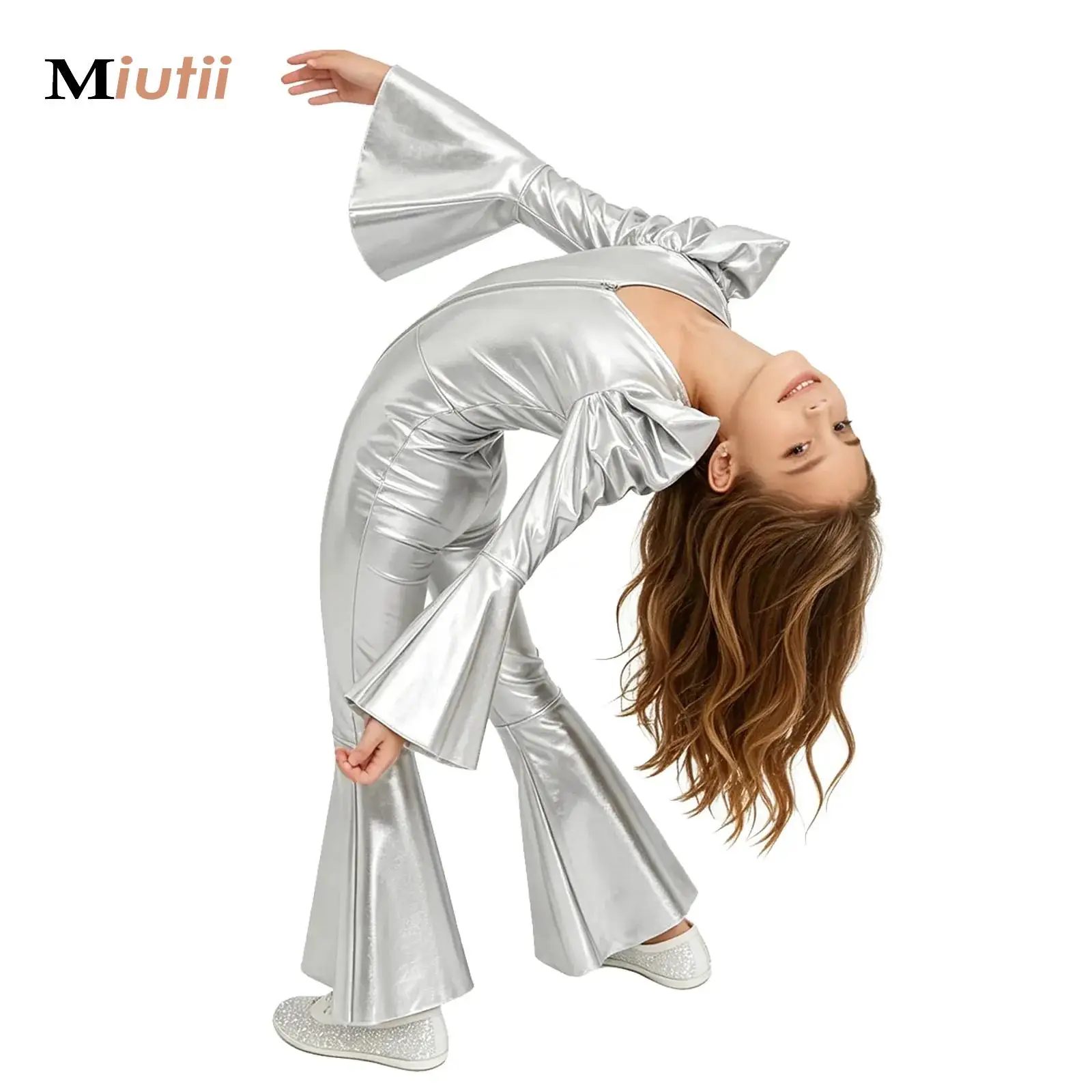 Shiny Metallic 70s Dsco Costume Jazz Dance Wear for Kids Girls Long Sleeve Hippie Bell Bottom Ballet Dance Jumpsuit Performance
Shiny Metallic 70s Dsco Costume Jazz Dance Wear for Kids Girls Long Sleeve Hippie Bell Bottom Ballet Dance Jumpsuit Performance