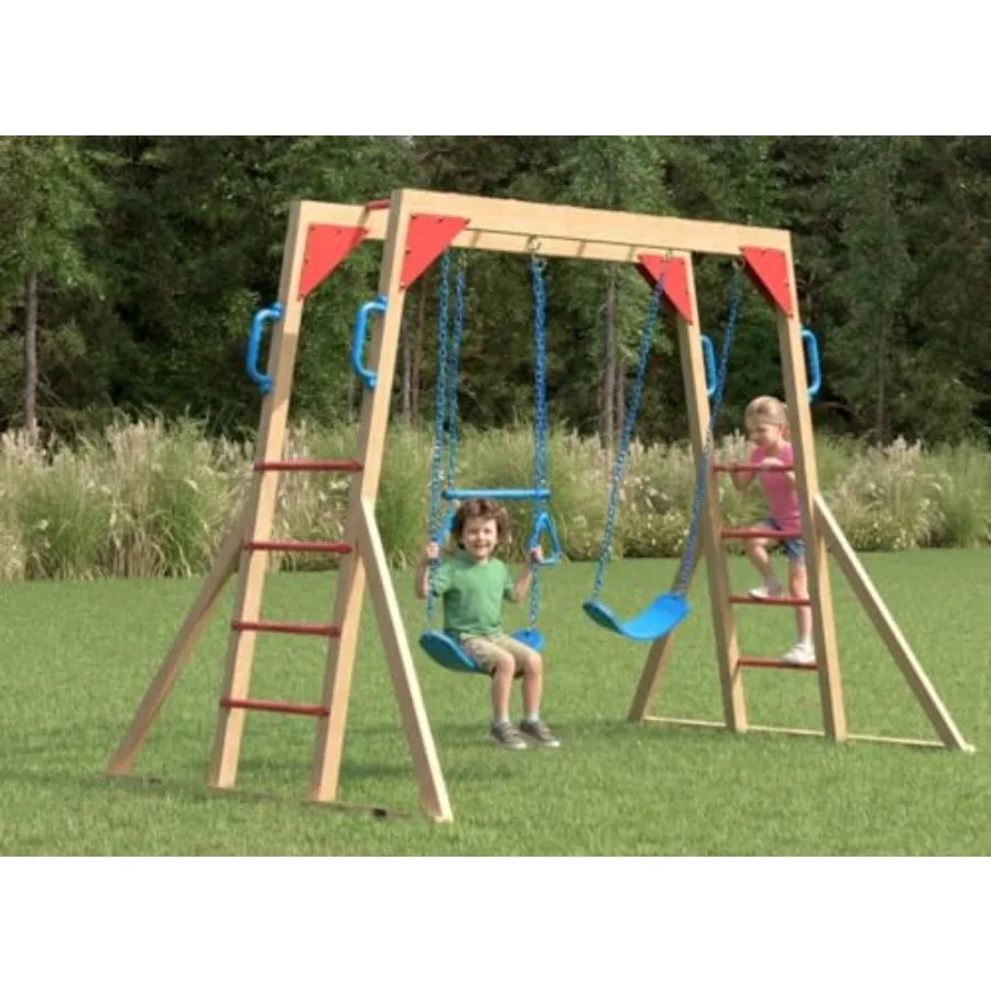 Wooden Swing Sets for Backyard with Monkey Bar Outdoor Playset for with Trapeze Swing Bar and 2 Belt Swings Heavy Duty Playgrou
Wooden Swing Sets for Backyard with Monkey Bar Outdoor Playset for with Trapeze Swing Bar and 2 Belt Swings Heavy Duty Playgrou