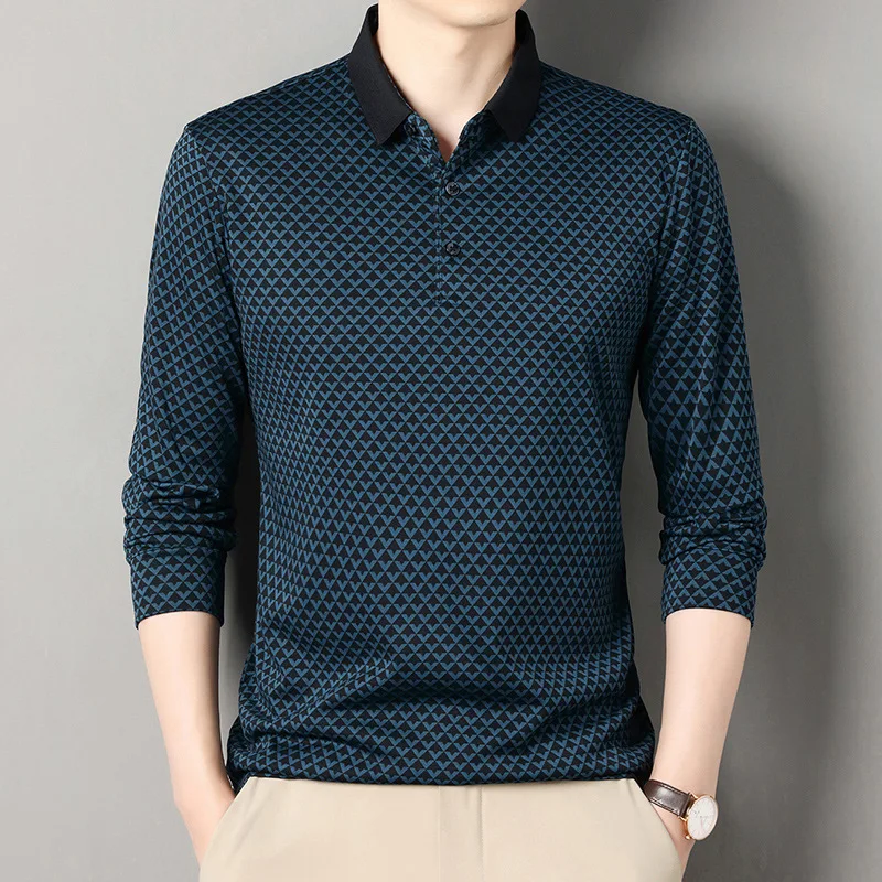 Autumn New Men's Lapel Long Sleeve POLO Shirt Fashion Business Casual Middle-aged Printed T-shirt
Autumn New Men's Lapel Long Sleeve POLO Shirt Fashion Business Casual Middle-aged Printed T-shirt
