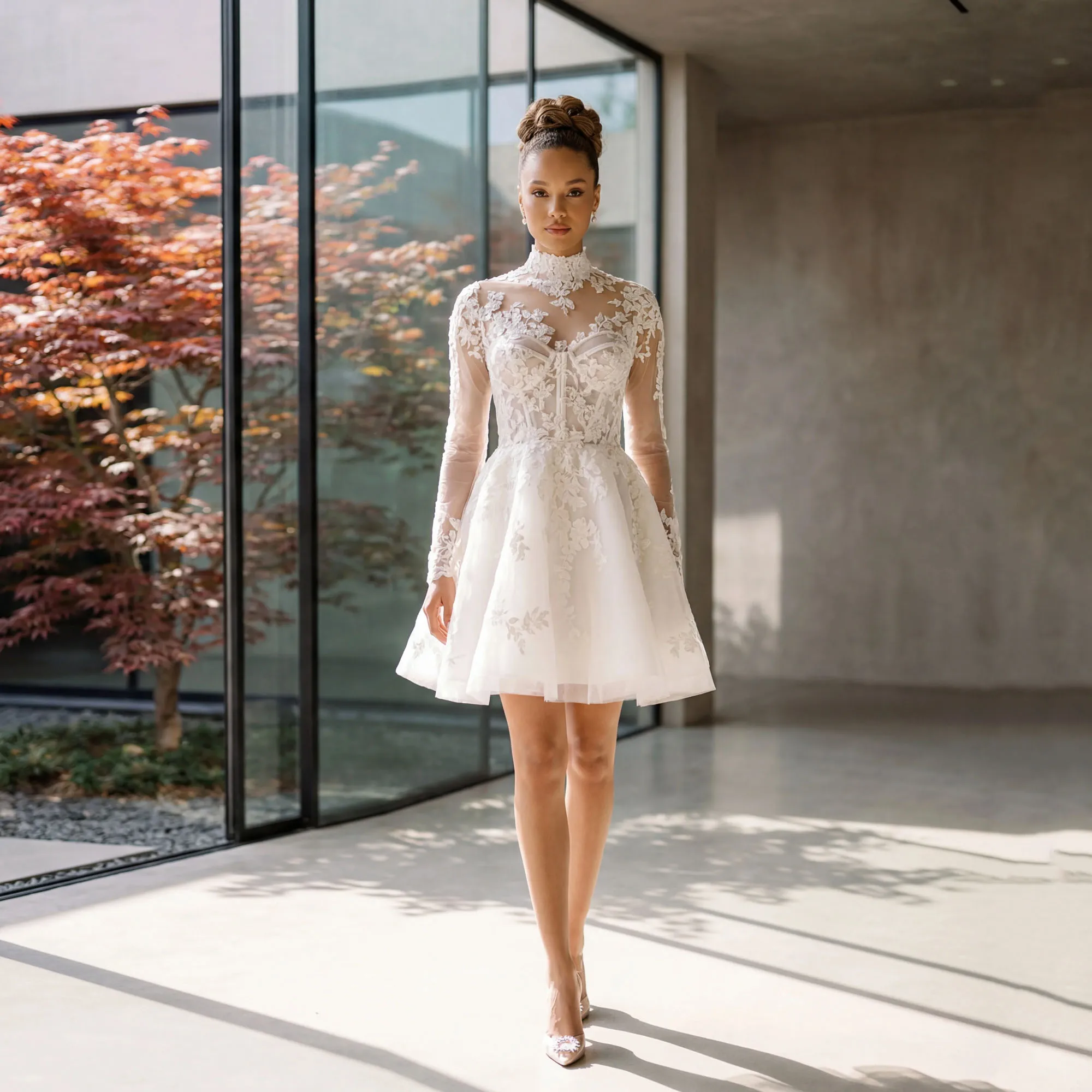 Lace Mini Wedding Dress Long Sleeve Button Back A-Line Applique Tulle Short Bridal Gown for Elopement Reception 2026 Customized
Lace Mini Wedding Dress Long Sleeve Button Back A-Line Applique Tulle Short Bridal Gown for Elopement Reception 2026 Customized