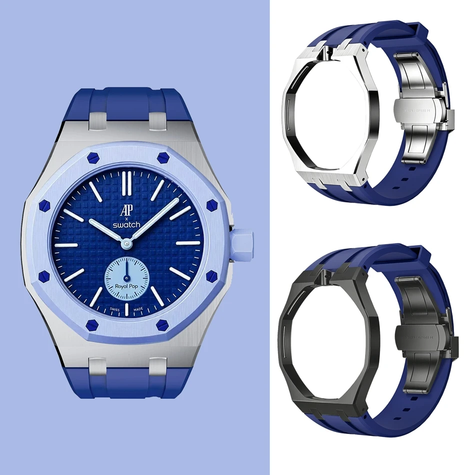 One-Piece Stainless Steel Case Silicone Rubber Strap Replacement Mod Kit For Swatch X AP Royal POP Pocket Watch Band Accessories
One-Piece Stainless Steel Case Silicone Rubber Strap Replacement Mod Kit For Swatch X AP Royal POP Pocket Watch Band Accessories